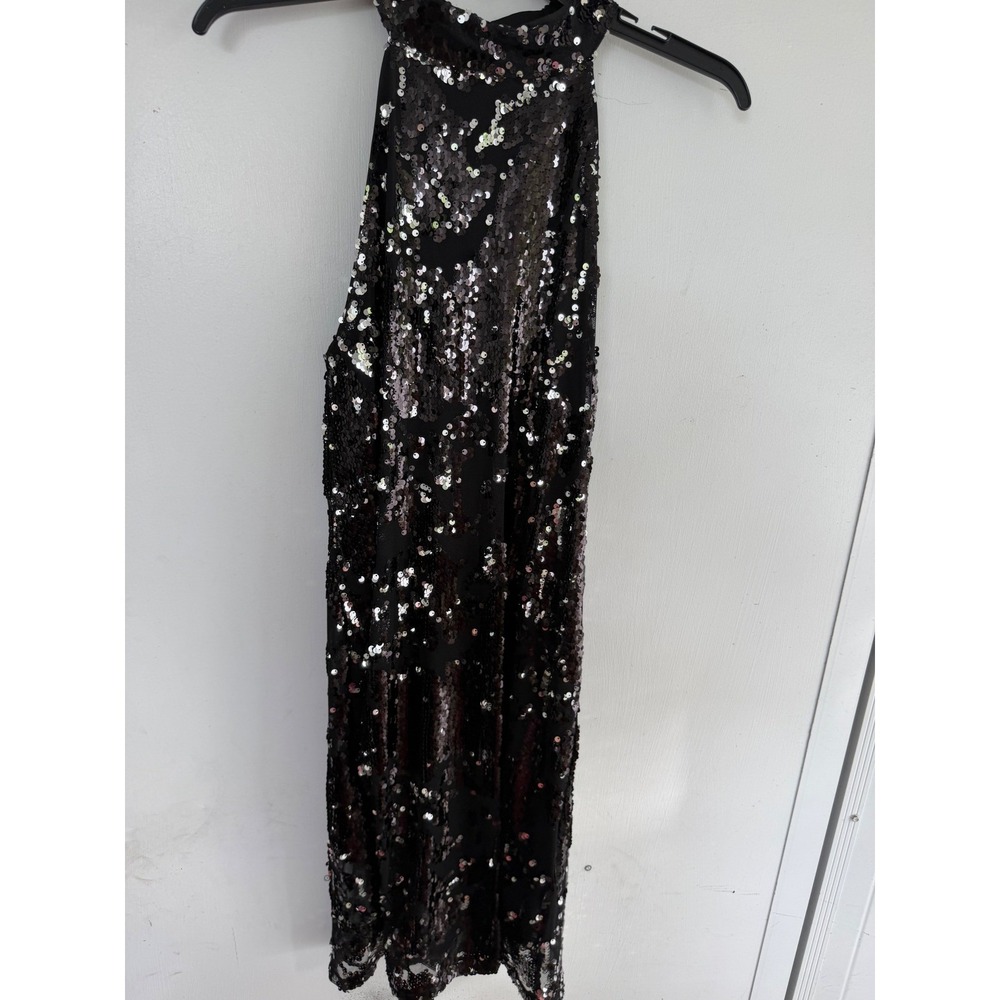 Cable & Gauge Womens Black Sequin Halter Top Sleeveless Keyhole Back Size Medium